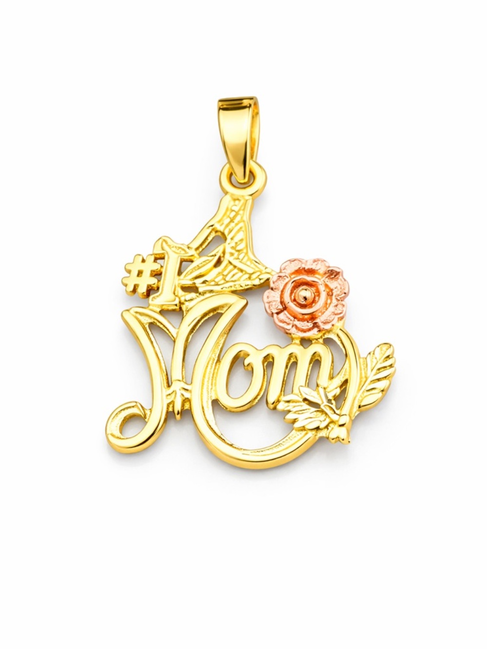 10K Solid Gold Tri-Color #1 Mom Pendant Rose Gold Real Gold Mothers Day Gift - Picture 4 of 6